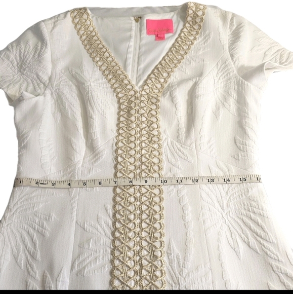 Lilly Pulitzer White and Gold Arie Stretch Short Minimal Luxury Shift Dress SZ 8 - Picture 8 of 16